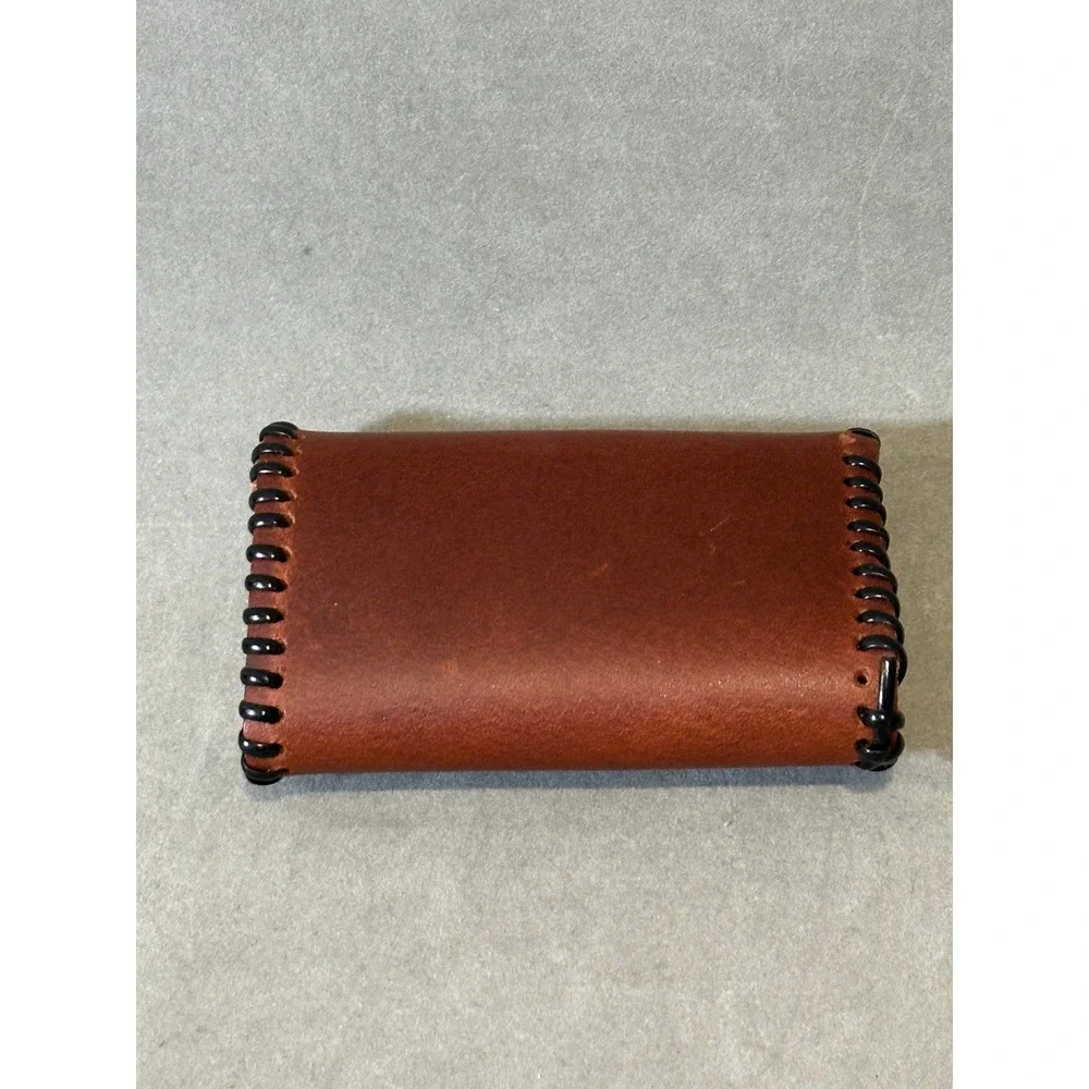 Vintage Brown Leather Key Case Organizer Whipstitch Snap Closure 6 Hooks Brown